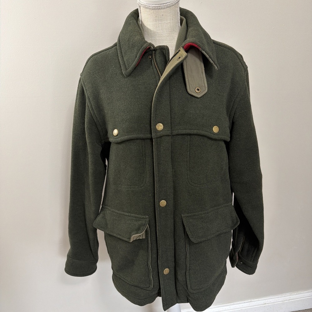 LL Bean Green Wool Cruiser Jacket Field Coat Hunting Quilted Removable Shell